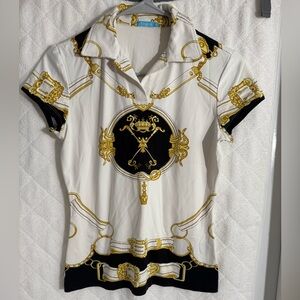 J. McLaughlin White and Gold Patterned Top